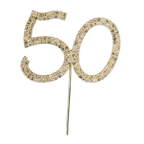 Diamante Number Cake Picks - Gold 50