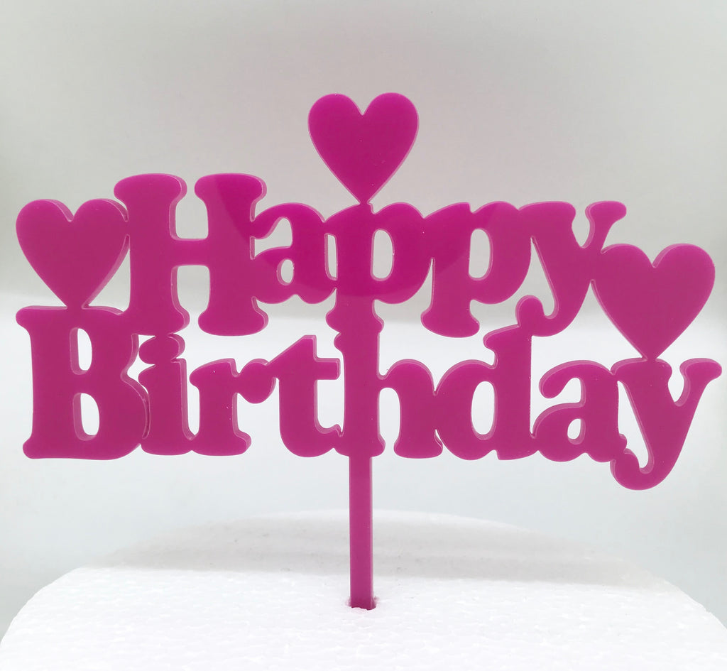 Happy Birthday With Hearts Acrylic Cake Topper