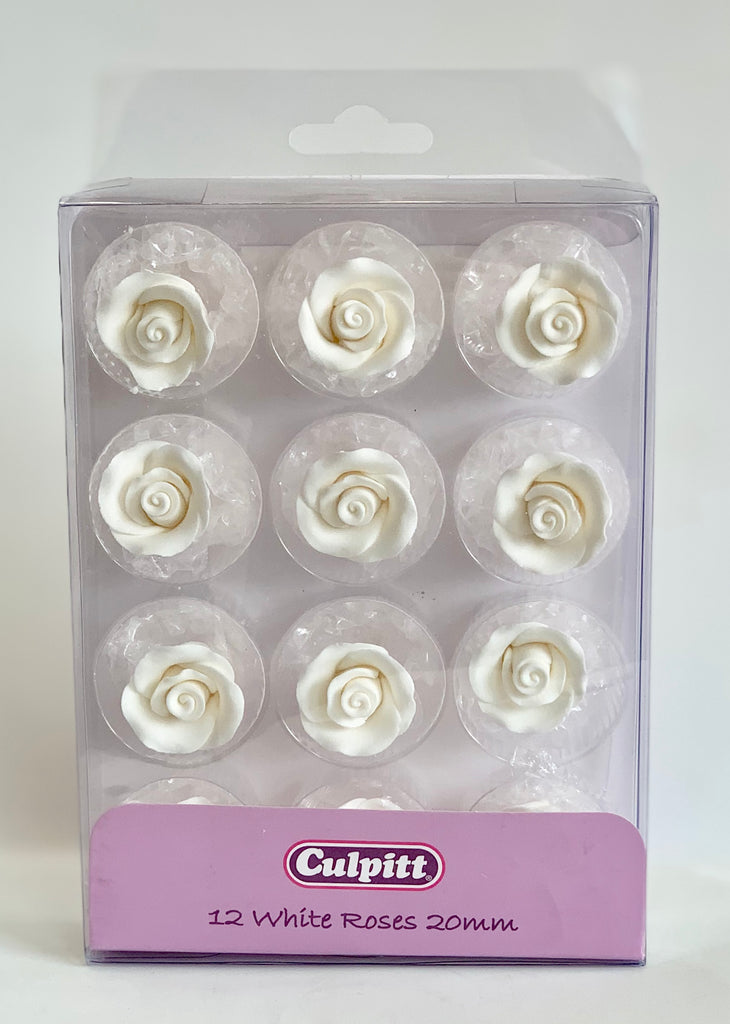 White Sugar Roses 20mm - 12 pieces