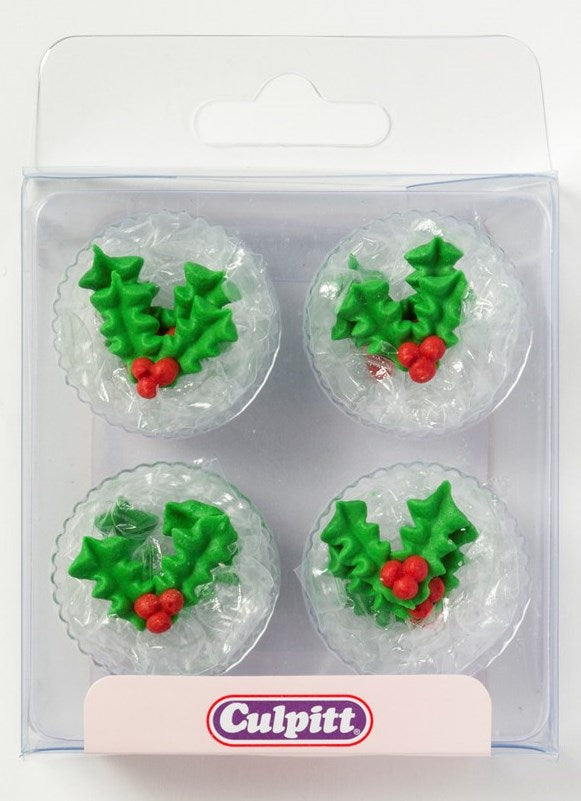 Holly and Berry Sugar Pipings 12 Piece