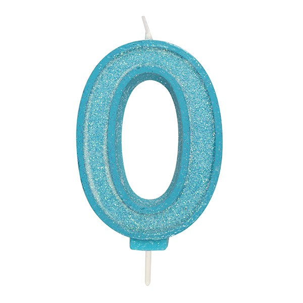 Blue Sparkle Numeral Candle - Number 0