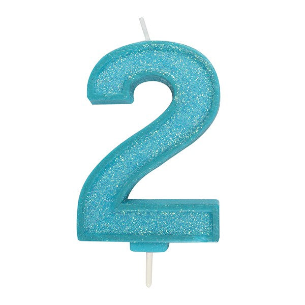 Blue Sparkle Numeral Candle - Number 2