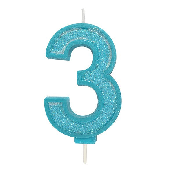 Blue Sparkle Numeral Candle - Number 3