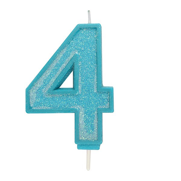Blue Sparkle Numeral Candle - Number 4