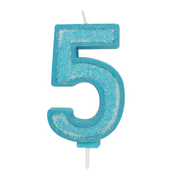 Blue Sparkle Numeral Candle - Number 5