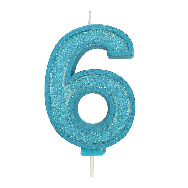 Blue Sparkle Numeral Candle - Number 6