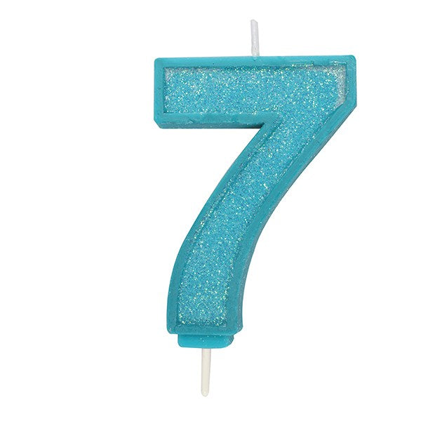 Blue Sparkle Numeral Candle - Number 7