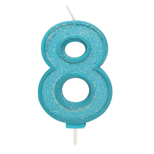 Blue Sparkle Numeral Candle - Number 8