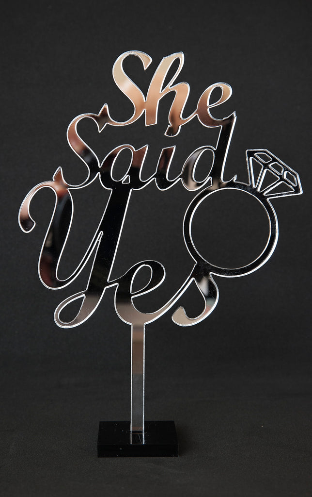 Engagement Mirrored Acrylic Cake Topper - She Said Yes