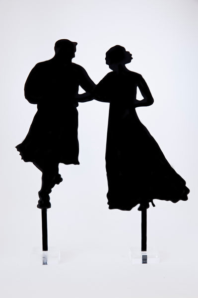 Silhouette Dancing Bride and Scottish Groom in Kilt Acrylic Cake Topper