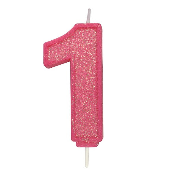 Pink Sparkle Numeral Candle - Number 1