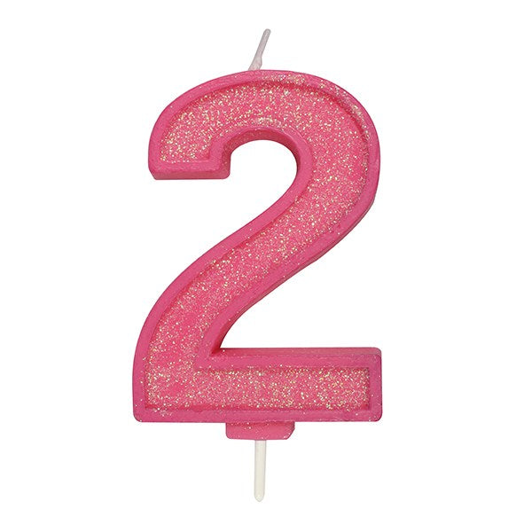 Pink Sparkle Numeral Candle - Number 2