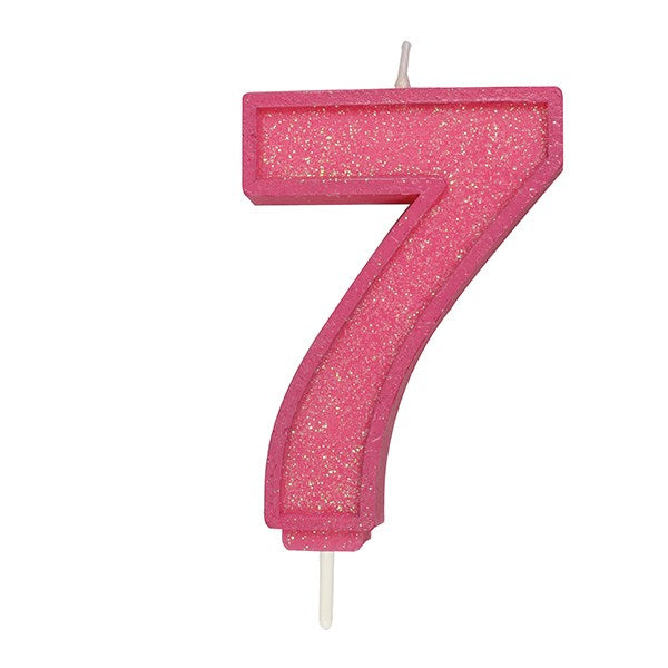 Pink Sparkle Numeral Candle - Number 7