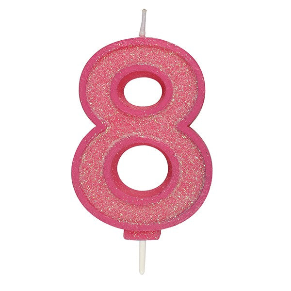 Pink Sparkle Numeral Candle - Number 8